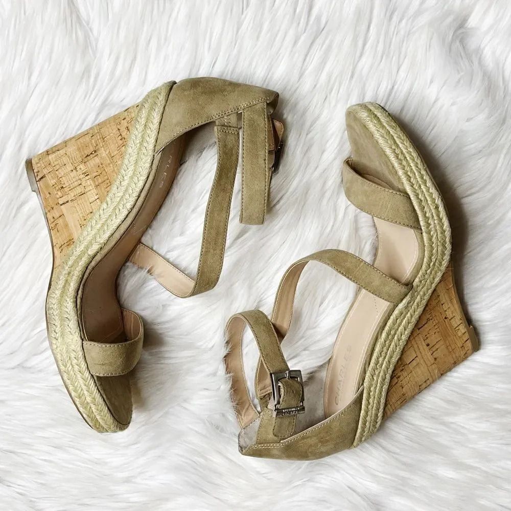 Charles By Charles David Becki Cork Platform Wedges Taupe Size 10M